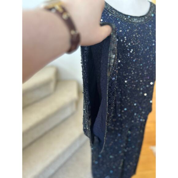 Patra Navy Beaded Silk Draped Scoop Neck Cocktail Dress - Picture 6 of 9